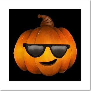 Halloween Pumpkin Cool Face with shades Posters and Art